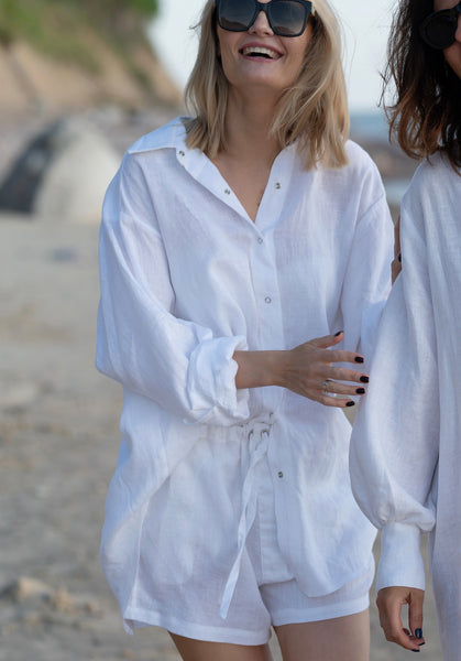Ines balti oversized lininiai marškiniai