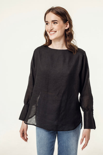 Backless Black Soft Linen Blouse with a Bow