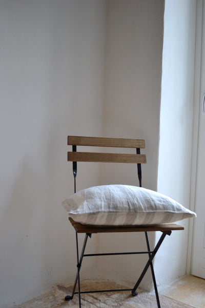 Ostuni Wide Striped Nude and White Linen Cushion Cover